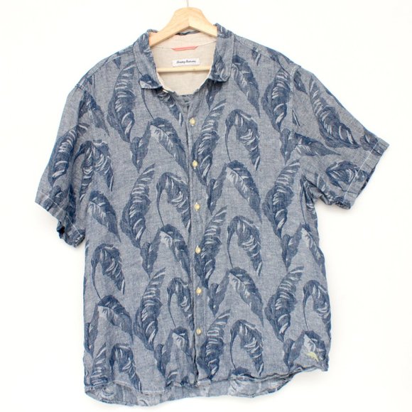 Tommy Bahama Men's Linen Floral Button Up Shirt Navy Blue XLTG - Picture 3 of 8